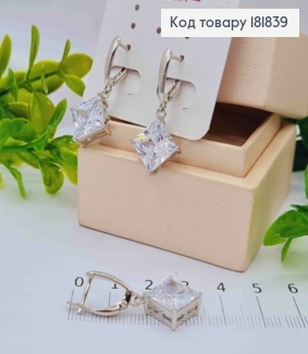 Серьги родованные с подвесным Блестящим камнем, 1,6+1,5 см, английская застежка, XUPING 181839 фото