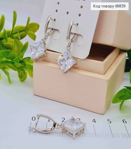 Серьги родованные с подвесным Блестящим камнем, 1,6+1,5 см, английская застежка, XUPING 181839 фото 1
