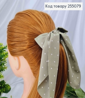 Резинка 5см, Твилли бант, Оливкового цвета, в горошек, 9*17см 255079 фото