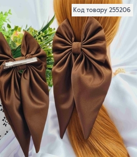 Заколка (6см) БАНТ КОРИЧЕСКОГО цвета, ткань плотный атлас, размер 14*25см, Украина 255206 фото