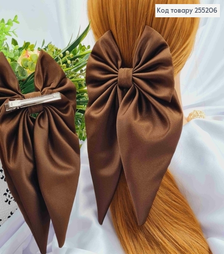Заколка (6см) БАНТ КОРИЧЕСКОГО цвета, ткань плотный атлас, размер 14*25см, Украина 255206 фото 1
