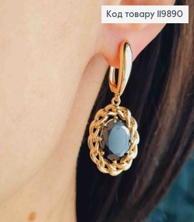 Серьги с черным подвесным камнем в оправе из цепочки, 1,8+2,4см, английская застежка, Xuping 18K 119890 фото