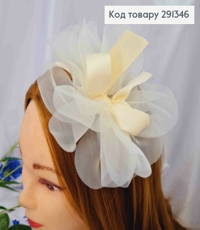 Обруч пластик з Ажурним-Бантиком з органзи, кольору Айворі 291346 фото