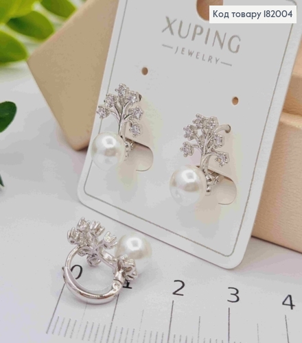 Сережки родовані кільця "Зоряне Дерево" з Камінцями та Перлинкою, діаметр 1,1+1,5см, Xuping 182004 фото 2