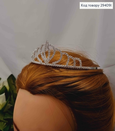 Диадема – маленькая Тиара под серебро с белыми камнями, 3,5см самая высокая точка. 294091 фото 2