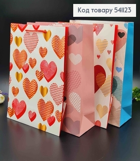 Пакет бумажный, "Сердечки в блестках", в ассорт. 26*10*32см 541123 фото