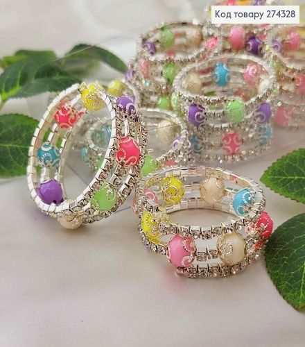 Браслет Пружинка, с разноцветными, пастельными бусинками и камешками. 274328 фото 1