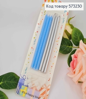 Свечи для торта, Голубые с блестками и Серебряные металлик, 12,5+2см 573230 фото