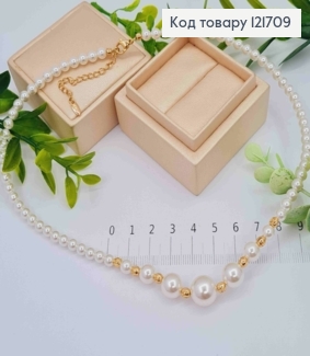 Цепочка с жемчужками и золотыми бусинками, длина 42+5см, Xuping 18К. 121709 фото