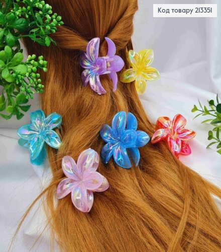 Краб пластик ГАВАЙСЬКА квітка, ЯСКРАВІ кольори, розмір 5,5см, кольори в асортименті 213351 фото 1