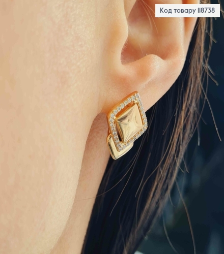 Серьги "Глория" с Блестящими камешками, 1,8см, английская застежка, Xuping 18K 118738 фото 3