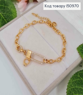 Браслет якорное крупное плетение с пряжкой и подвеской в камешках, 17,+4см, Xuping 18K 150970 фото