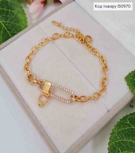 Браслет якорное крупное плетение с пряжкой и подвеской в камешках, 17,+4см, Xuping 18K 150970 фото 1