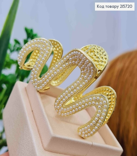 Краб метал "ХВИЛЬКА" з Перлинками, 5,5см, Золотого кольору 215720 фото 1