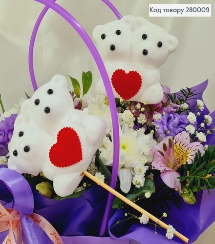 ¶Мишка двойной пенопластовый декор на деревянной палочке 7+10 см белый 280009 фото 1