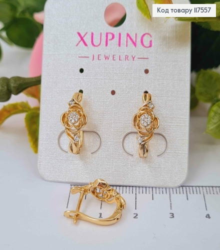 Серьги "Цветок Надежды", украшенные блестящими камешками,1,6см, англ. зам, XUPING 18K 117557 фото 1