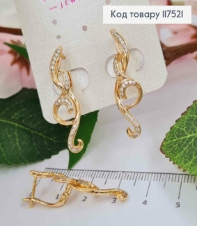 Серьги, "Музыка Ветра" украшены блестящими камешками, 3,2см, англ. зам., XUPING 18K 117521 фото