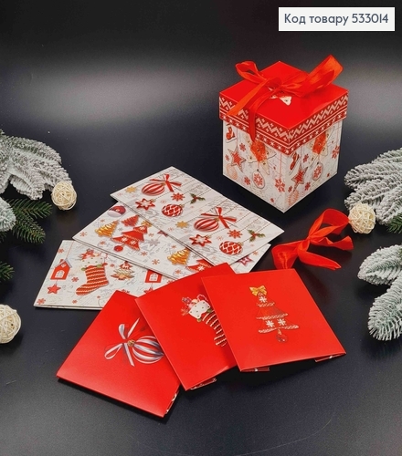 Коробка Новогодняя Красная 10*10*10см 533014 фото 1