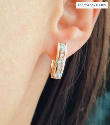 Серьги Прямоугольные украшены Блестящими камешками, 1,7см, английская застежка, Xuping 18К 110009 фото 2