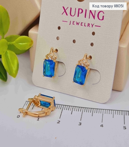 Серьги с Синим квадратным камешком, 1,4см, английская застежка, Xuping 18K 118051 фото 3