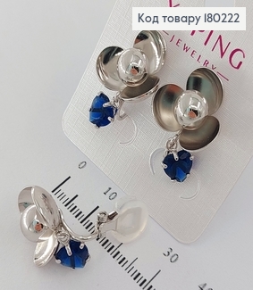 Серьги клипсы цветок с синим камнем родированые   Xuping  180222 фото