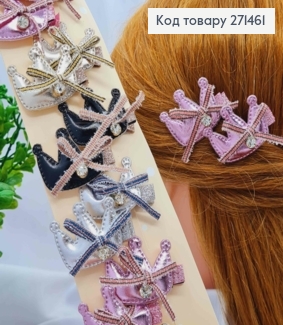 Набір заколок Стріла (20шт), КОРОНА зБантиком, Яскраві глянцеві кольори, заколка3,5см, корона 4*3см 271461 фото