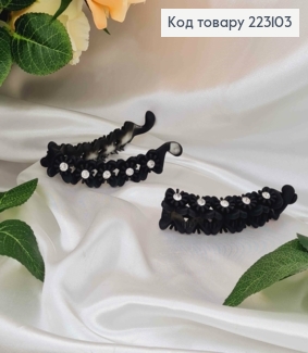 Заколка банан, каучук, 11см, чорного кольору, квіточка з камінцем 223103 фото