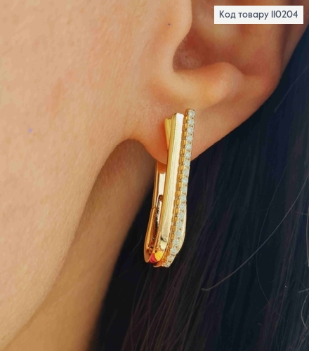 Сережки "Стріли" прикрашені Блискучими камінцями,  довжина 2,2см, англійська застібка, Xuping 18К 110204 фото 3