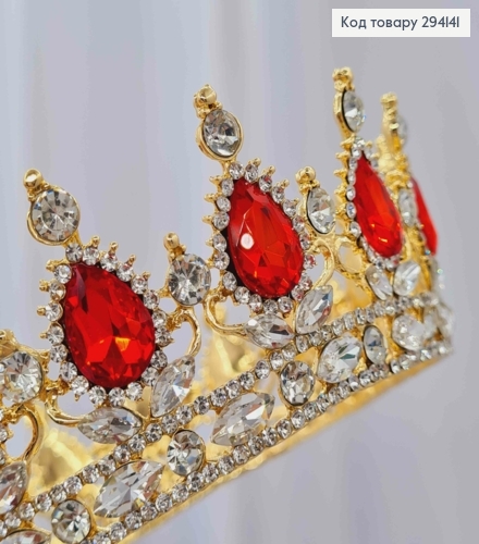 Корона под Золото, с КРАСНЫМИ КАМНЯМИ, диаметр 13см, высота 5см (можно на торт) 294141 фото 2
