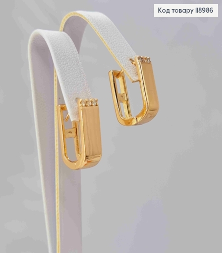 Сережки кільця "Овальні" з камінцями, ширина 0,5см, довжина 1,5см,  Xuping 18K 118986 фото 1