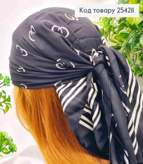 Платок с колечком, Черного цвета с рисунком "Подкова", 70*70см, 100% полиэстр (шелк) 254211 фото