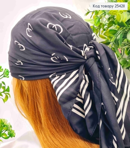 Хустка з колечком, Чорного кольору з малюнком "Підкова", 70*70см, 100% поліестр (шовк) 254211 фото 1