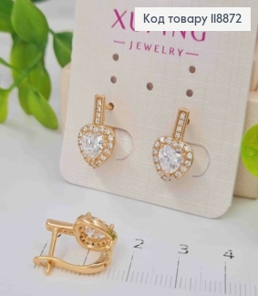 Серьги "Горячее Сердце" с Блестящим камнем в оправе из камней, 1,6см, английская застежка,  Xuping 18К 118872 фото