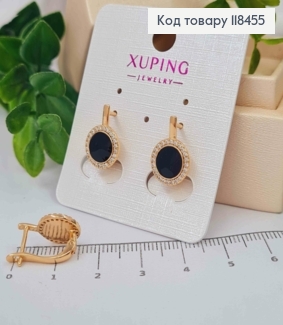 Серьги с Черной эмалью и Блестящими камешками, 1,5см, английская застежка, XUPING 18K 118455 фото