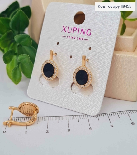 Серьги с Черной эмалью и Блестящими камешками, 1,5см, английская застежка, XUPING 18K 118455 фото 1