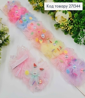 Набор детских заколок, клювик, с блестящим фатином и фруктами с жемчужиной, 10 шт/наб. 271344 фото