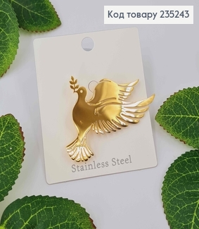 Брошка метал, "Голуб Миру", золотого кольору, 5,5см 235243 фото