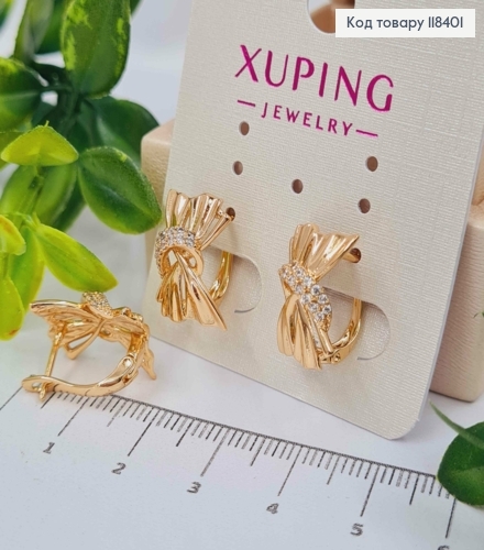 Сережки "Феєричний Бантик" з Блискучими камінцями, 1,6см, англійська застібка, Xuping 18К 118401 фото 1