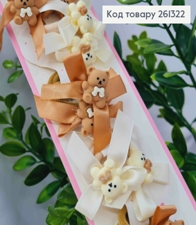 Набор резинок (20шт), БАНТИК с МИШКОМ, Бежевые цвета, резинка 3см, бантик 4,5*4,5см 261322 фото