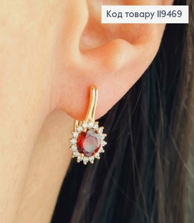 Серьги "Джейн" с Красным камнем, 1,6см, английская застежка, Xuping 18К. 119469 фото