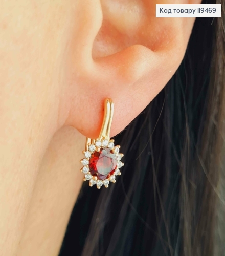 Серьги "Джейн" с Красным камнем, 1,6см, английская застежка, Xuping 18К. 119469 фото 1