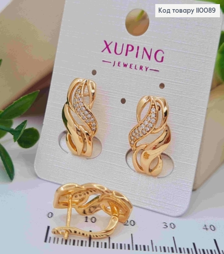 Серьги "Игривые" украшены Блестящими камешками, 1,9см, англ. застежка, XUPING 18К 110089 фото 2