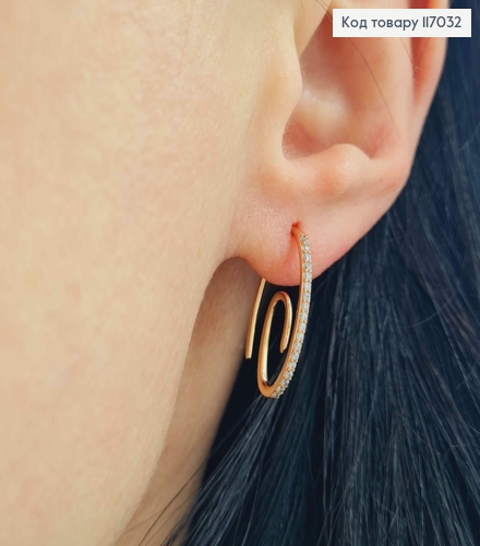 Сережки гачки, "Завитки" з камінцями, 2см. Xuping 18K 117032 фото 1