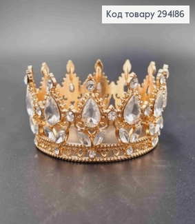 Корона под Розовое-Золото, "Королевская" с блестящими камнями, диам 8см, выс 4,5см (можно на торт) 294186 фото