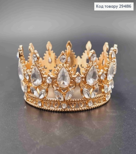 Корона под Розовое-Золото, "Королевская" с блестящими камнями, диам 8см, выс 4,5см (можно на торт) 294186 фото 1