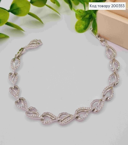 Браслет родований прикрашений Блискучими камінцями, довжина 17+2см, Xuping 200353 фото 2