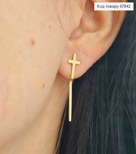 Сережки гвіздки "Хрести" (0,6*1,2см) з підвіскою (2,3см), Xuping ТТМ 117842 фото 3