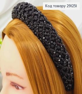 Обруч модний плетений стіклярусом та бісером,ЧОРНИЙ колір, ширина 3,5см 291251 фото