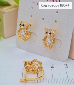 Сережки "Ведмедики" з Блискучим каменем в середині, 1,2см, англійська застібка,  Xuping 18К 119574 фото