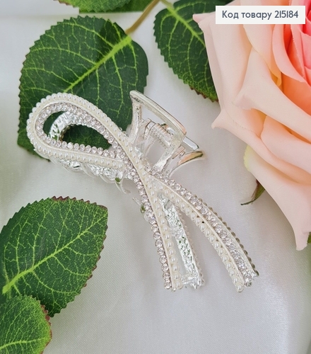 Краб метал 8,5см УЗЕЛОК, Серебряный цвет с камушками  та бусинками 215184 фото 1